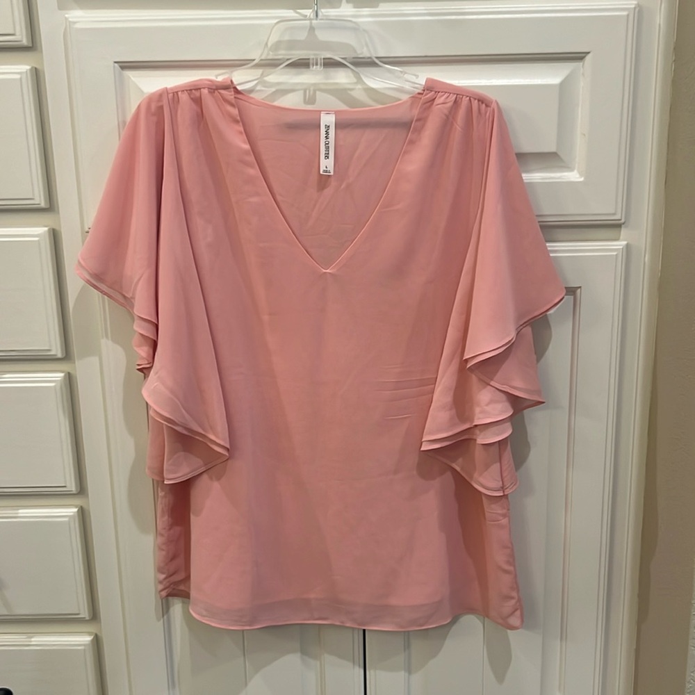 Pink, flowy, lined blouse